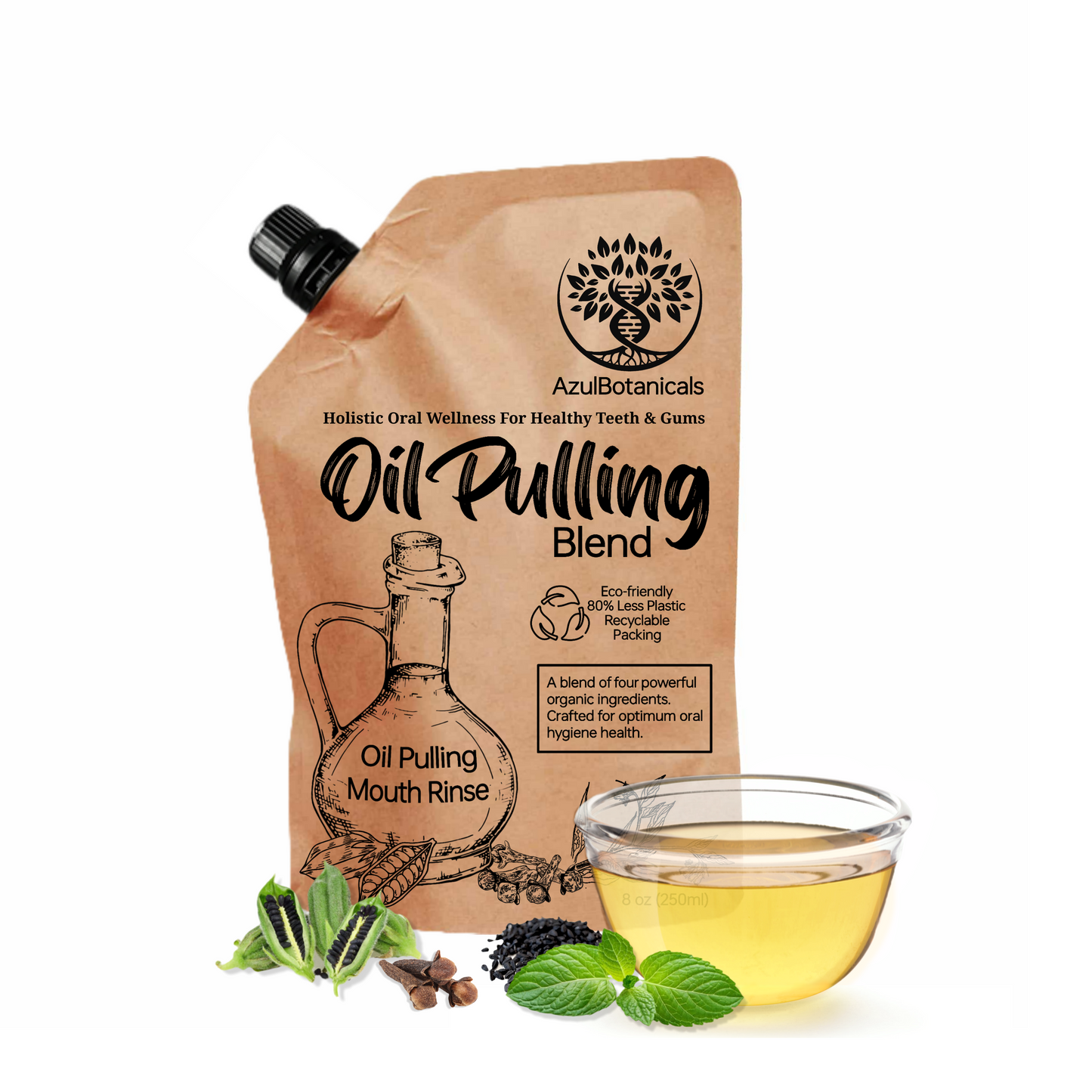 Oil Pulling Blend for Healthy Teeth and Gums with Organic Sesame, MCT Coconut, Vitamin E, Clove and Peppermint essential oils Oil 8 Fl oz