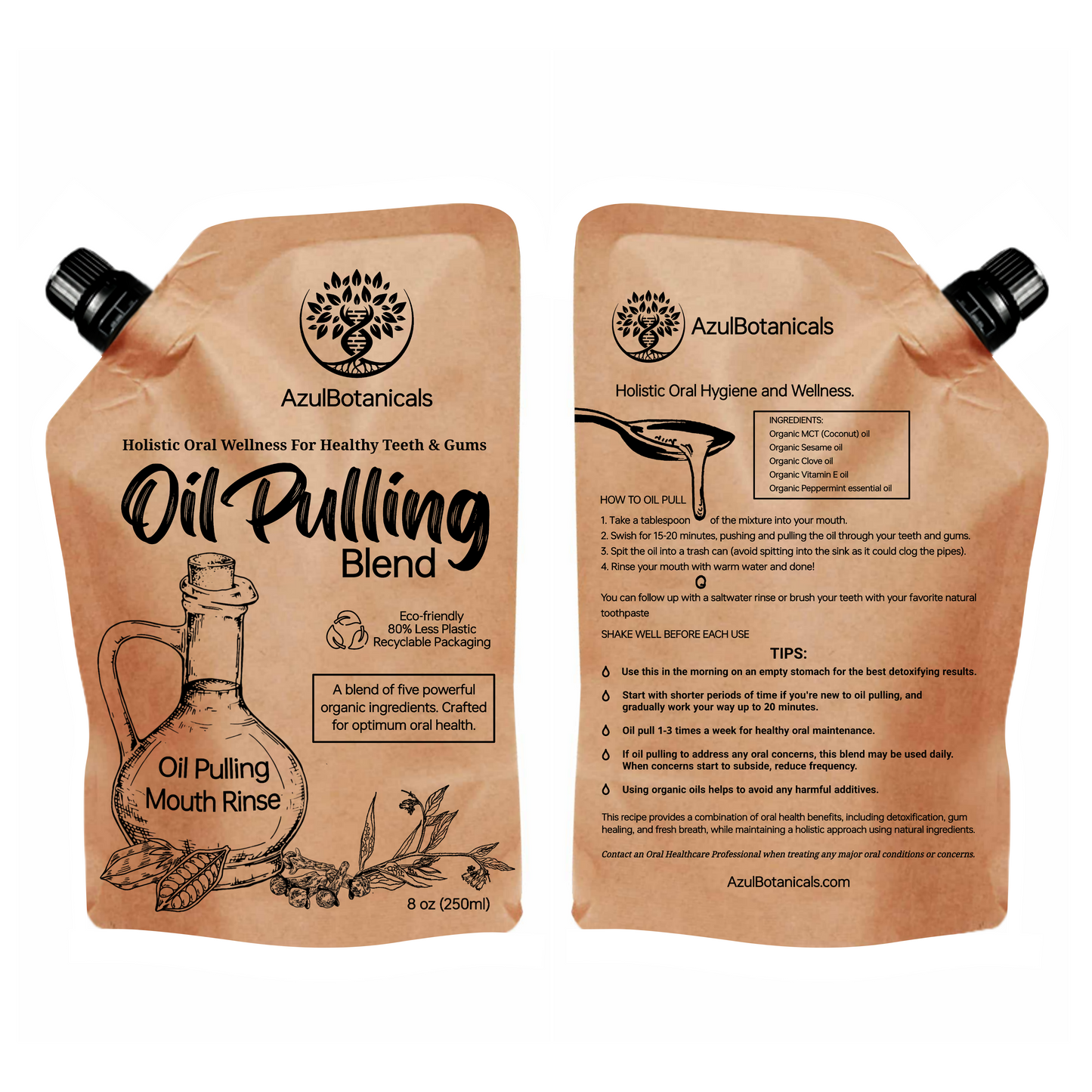 Oil Pulling Blend for Healthy Teeth and Gums with Organic Sesame, MCT Coconut, Vitamin E, Clove and Peppermint essential oils Oil 8 Fl oz
