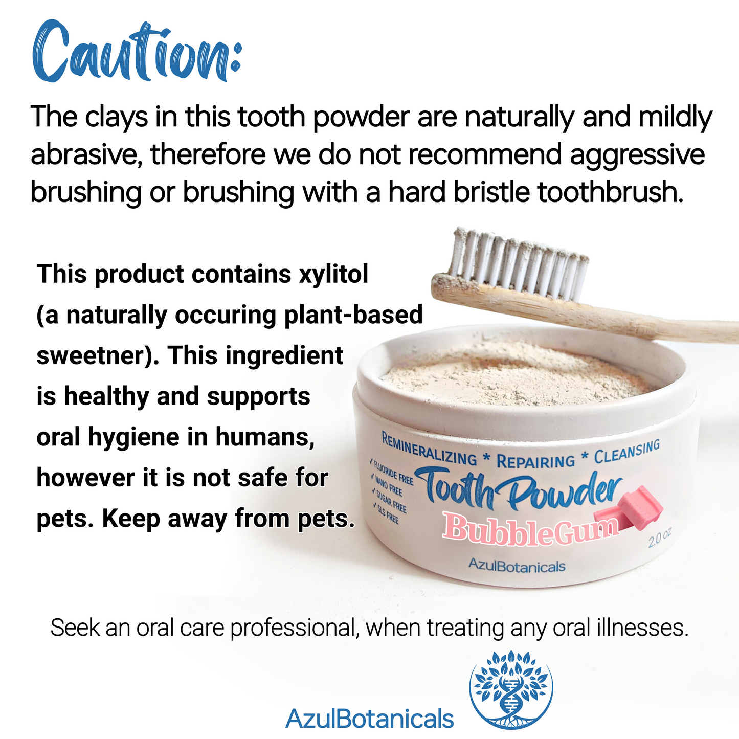 Remineralizing & Cleansing Tooth Powder, BubbleGum. Fluoride Free, SLS Free, Nano Free for Organic Oral Wellness 1 oz (2 Pack))