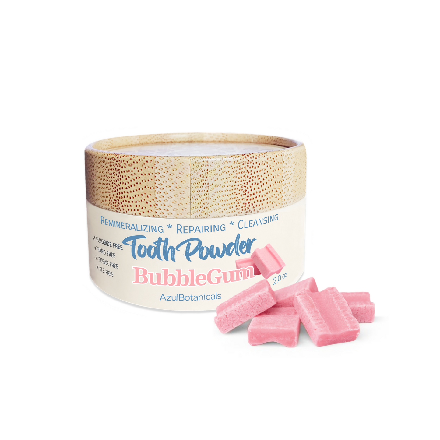 Remineralizing & Cleansing Tooth Powder, BubbleGum. Fluoride Free, SLS Free, Nano Free for Organic Oral Wellness