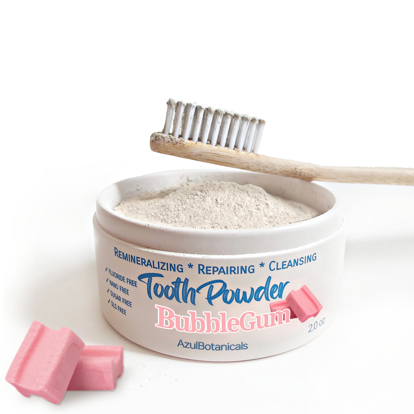 Remineralizing & Cleansing Tooth Powder, BubbleGum. Fluoride Free, SLS Free, Nano Free for Organic Oral Wellness