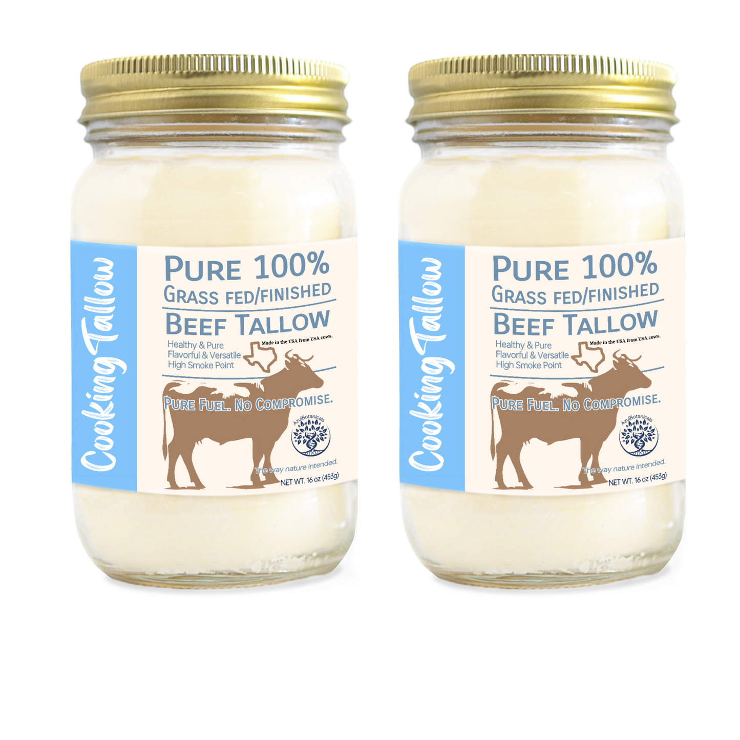 Cooking Tallow 16oz (Pack of 2), Pure Beef Tallow 100% Grass Fed/Finished Cooking, Sauteing, Baking, Frying, Skincare, DIY