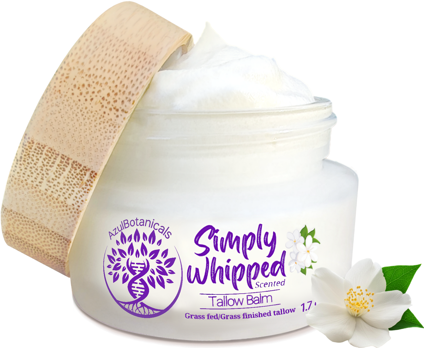 Simply Whipped Tallow Balm, Only 3 Ingredients, Grassfed/finished Beef Tallow, Organic Manuka Honey, and Jasmine Essential Oil (1.7 oz)