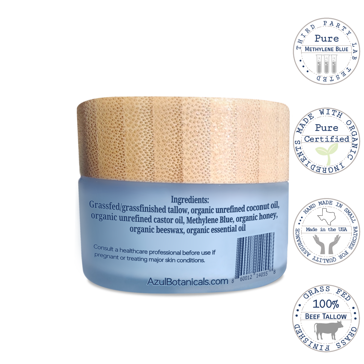 Methylene Blue infused Whipped Grass fed/finished Tallow Balm