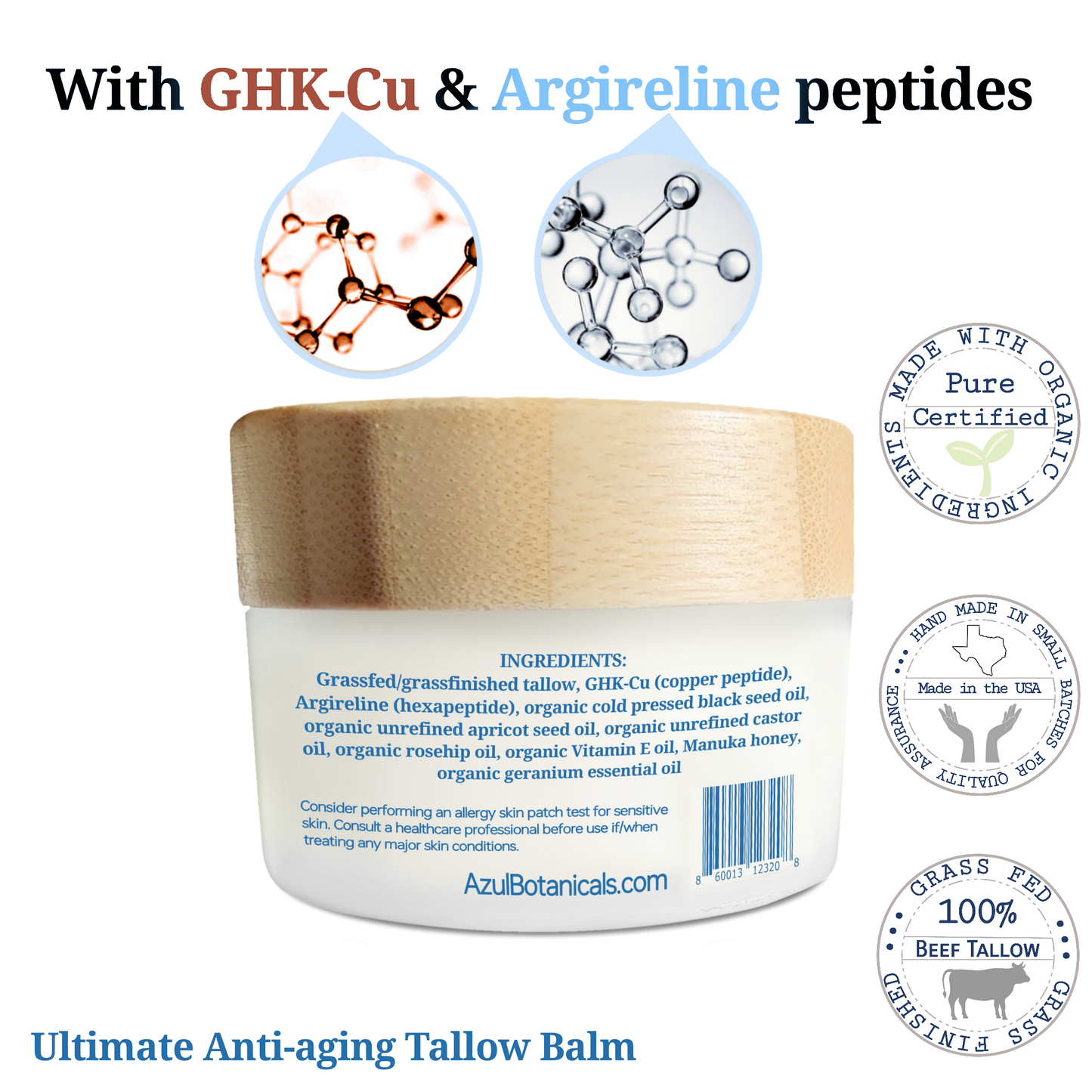 Ultimate Anti-Aging Tallow Balm Infused with GHK-Cu Copper Peptide and Argireline Hexapeptide