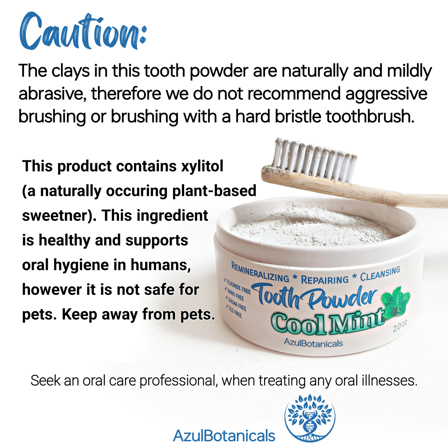 Remineralizing & Cleansing Tooth Powder, Cool Mint. Fluoride Free, SLS Free, Nano Free for Organic Oral Wellness