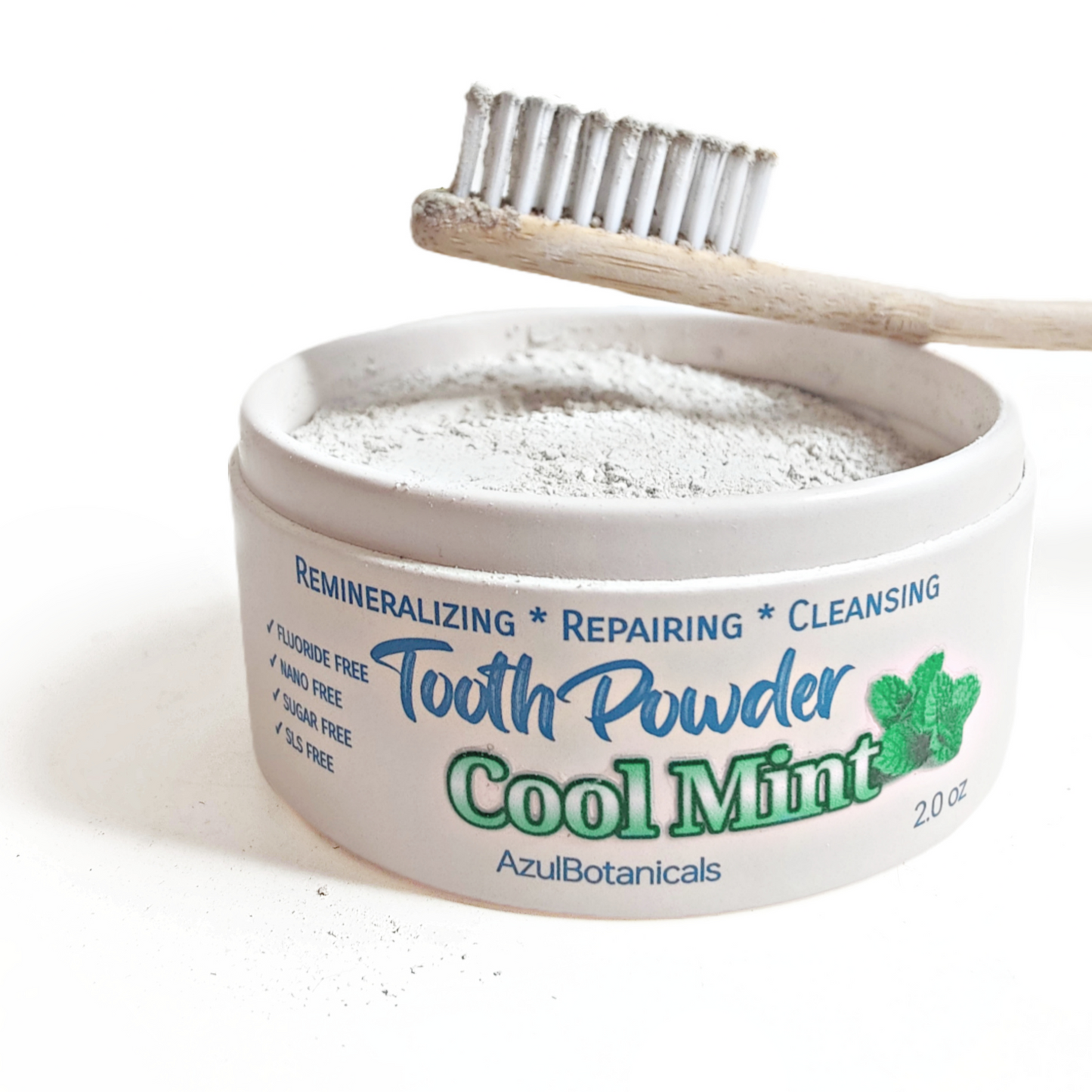 Remineralizing & Cleansing Tooth Powder, Cool Mint. Fluoride Free, SLS Free, Nano Free for Organic Oral Wellness