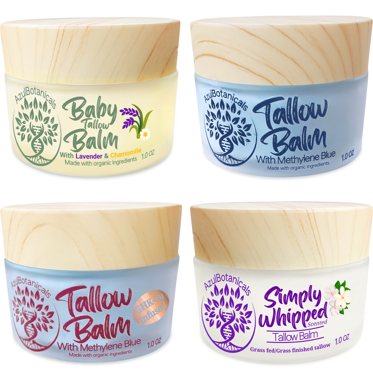 Try One Small Size or Sample All Four Balms, Each 1 oz Glass Jars