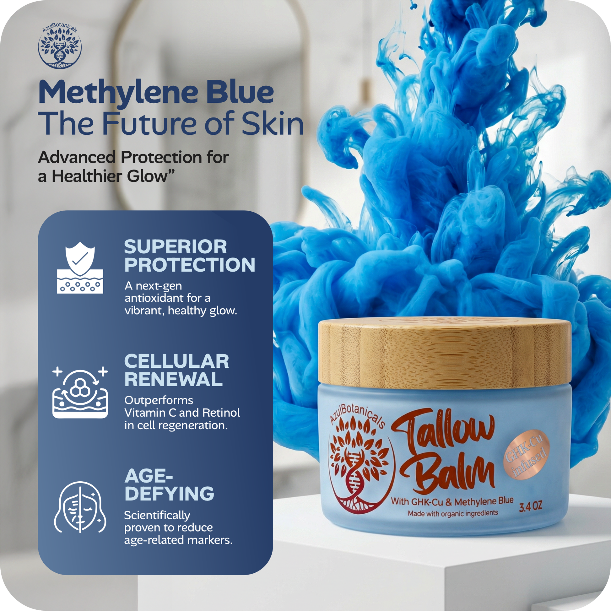 ghk-cu blue GHK-Cu Copper Peptide & Methylene Blue Tallow Balm|For Face And Body – AzulBotanicals