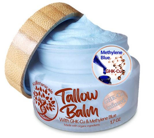 Anti-aging GHK-Cu Copper Peptide, Methylene Blue infused Whipped Grass fed/finished Tallow Balm