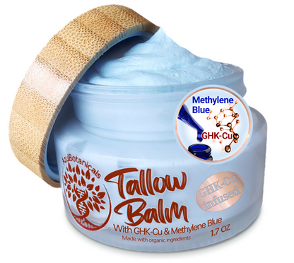 Anti-aging GHK-Cu Copper Peptide, Methylene Blue infused Whipped Grass fed/finished Tallow Balm