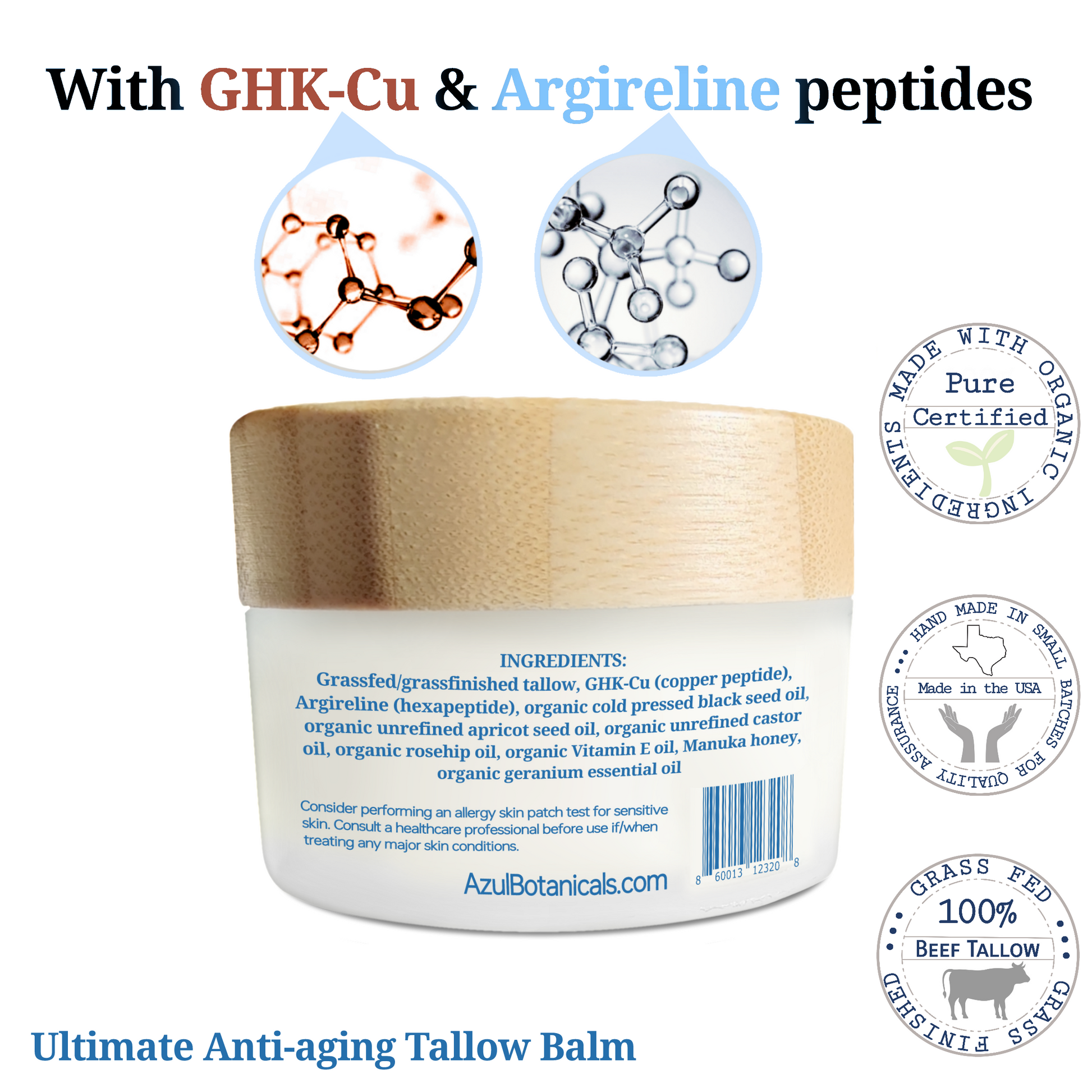 Ultimate Anti-Aging Tallow Balm with GHK-Cu Copper, Acetyl Hexapeptide AzulBotanicals Ultimate Anti-Aging Tallow Balm with GHK-Cu Copper, Acetyl Hexapeptide AzulBotanicals