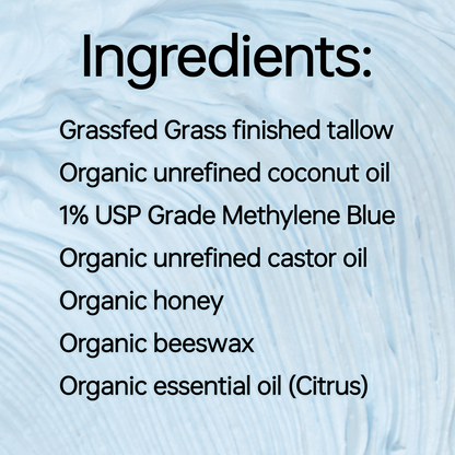 Methylene Blue infused Whipped Grass fed/finished Tallow Balm