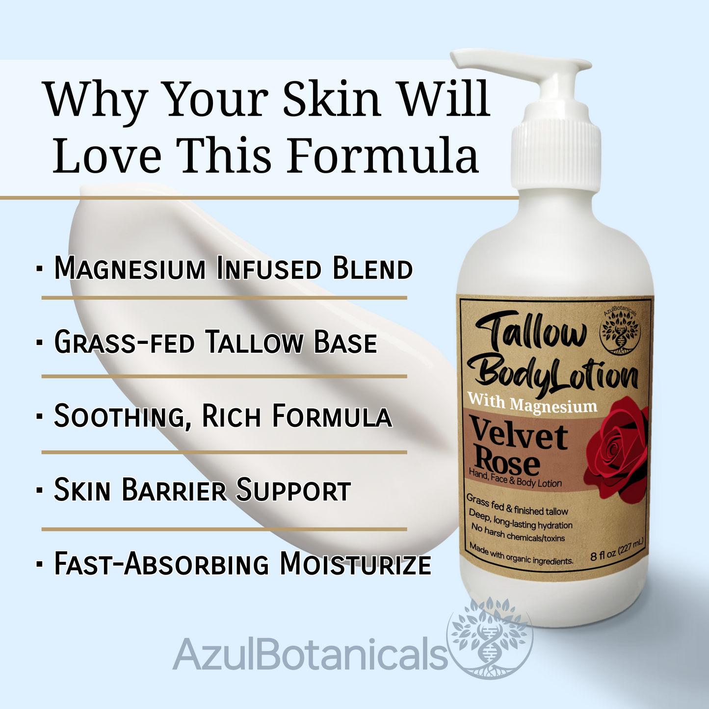 Tallow Body Lotion With Magnesium For Hands, Face & Full Body