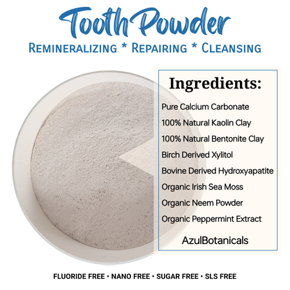 an ingredients list for azulbotanicals mint toothpowder