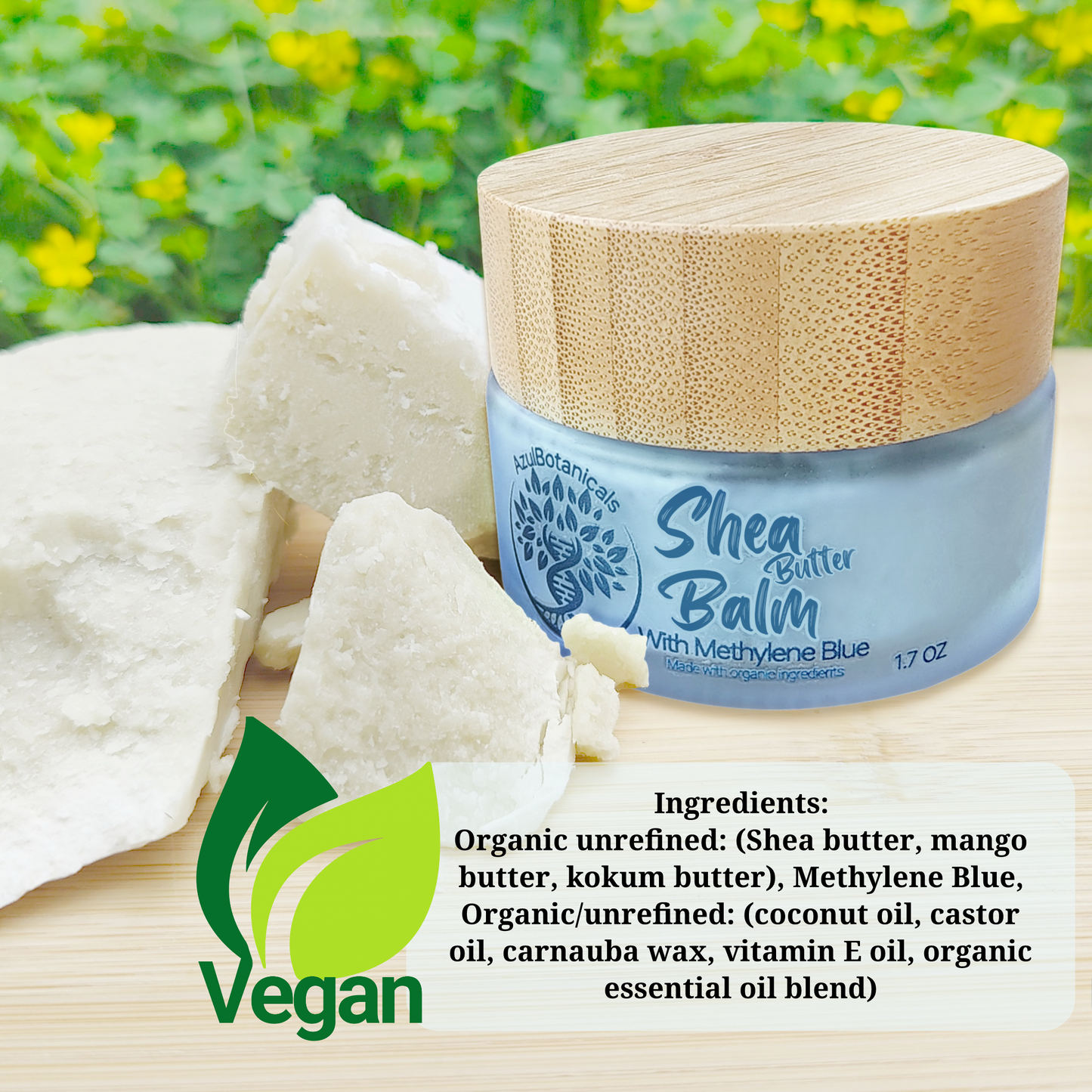 Vegan Methylene Blue infused, Whipped Shea Butter Balm Organic and Unrefined