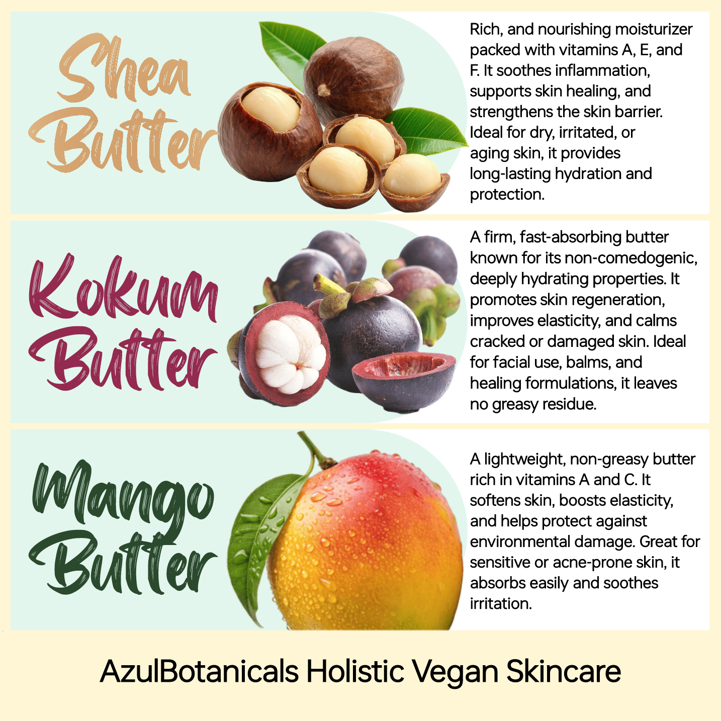 shea butter, kokum butter, mango butter